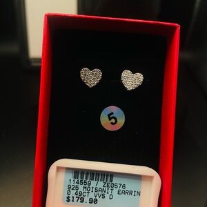 Sterling Silver Heart Stud Earrings with Moissanite - White